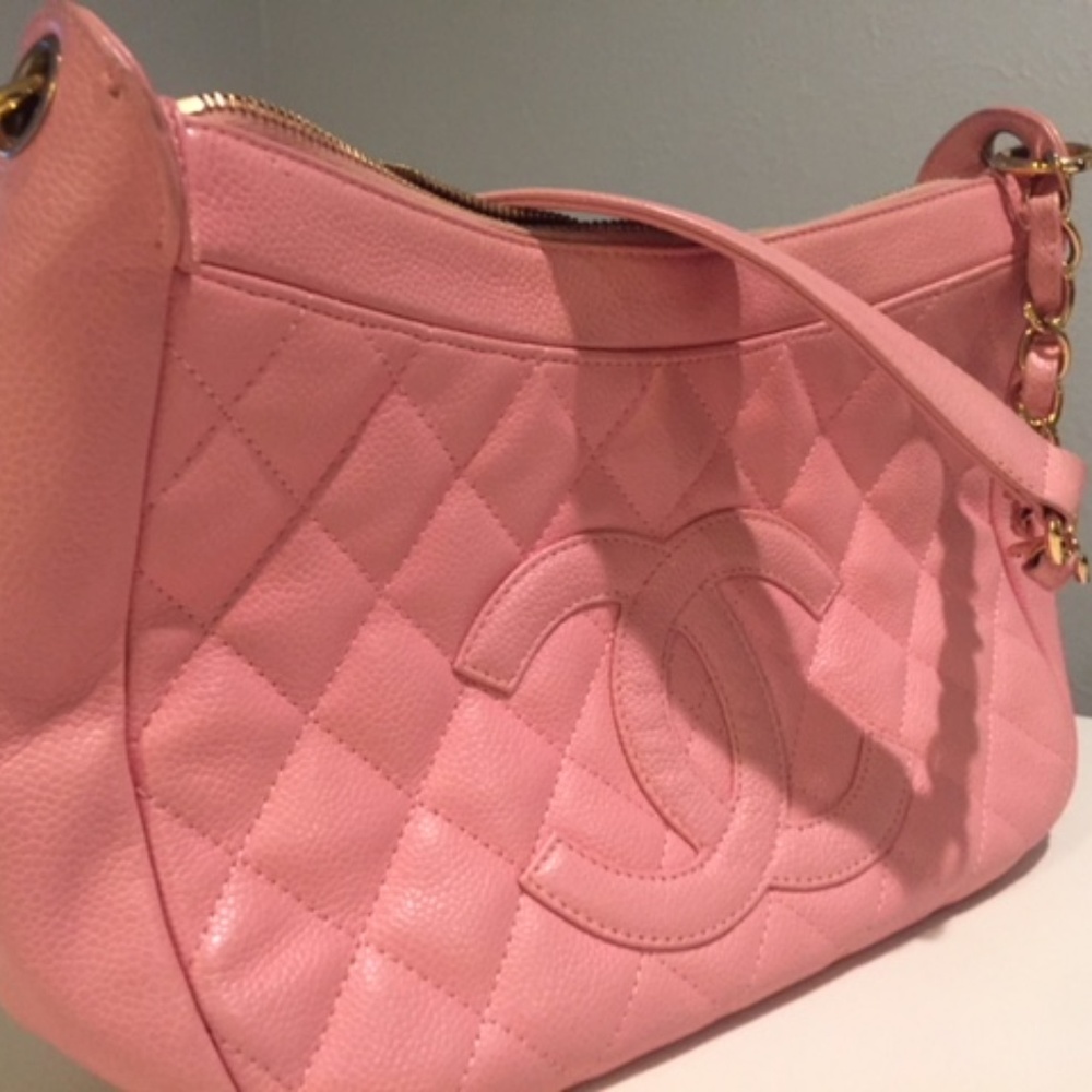 Chanel Hobo Quilted Pink Caviar Leather Handbag